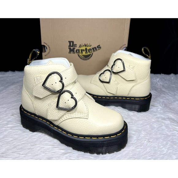Dr. Martens Devon Heart Platform Buckle Toile Cream Milled Nappa Tan Women's 7 - Picture 2 of 7